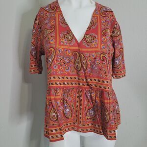 NEW Madewell Medium top blouse v-neck snap button open paisley pleated